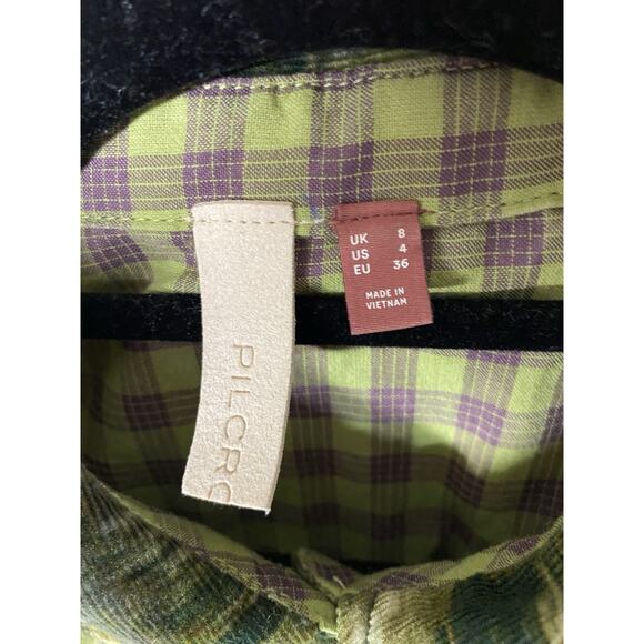 Pilcro Women's 4 Ruched Corduroy Button Down Long Sleeve Mini Shirt Dress Green - Picture 3 of 7